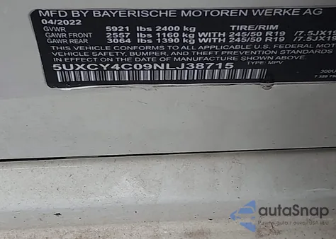 2022 BMW X6 xDrive40I z USA, uszkodzony, nr VIN 5UXCY6C01N9J52245